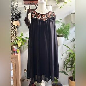 Wrangler Black Sleeveless Embroidered Boho Dress | Size L